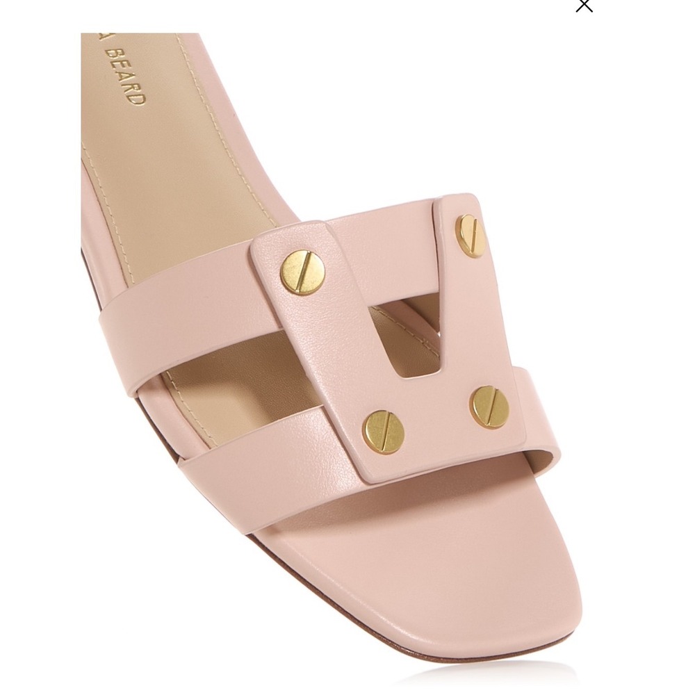 Veronica Beard Pink Leather H-Strap Studded Slide‎ Sandals Square Toe 7.5M - Picture 3 of 6